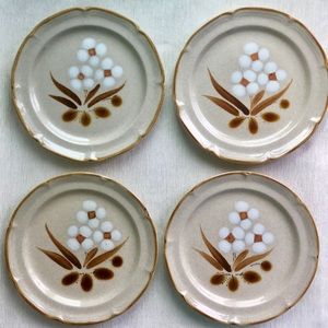 (4) VINTAGE floral stoneware salad plates <JAPAN>